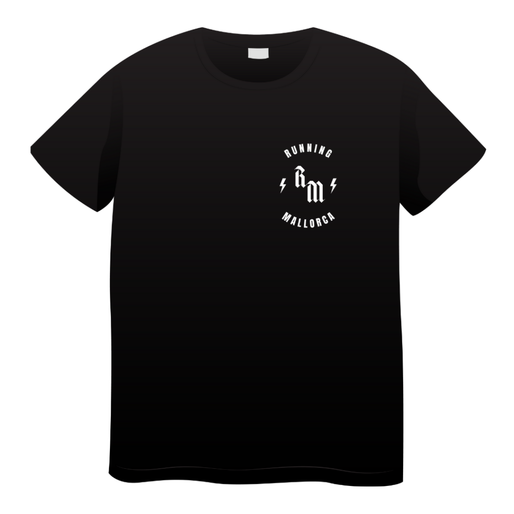 The Running Mallorca black running tee, a lightweight and breathable performance shirt designed for runners.